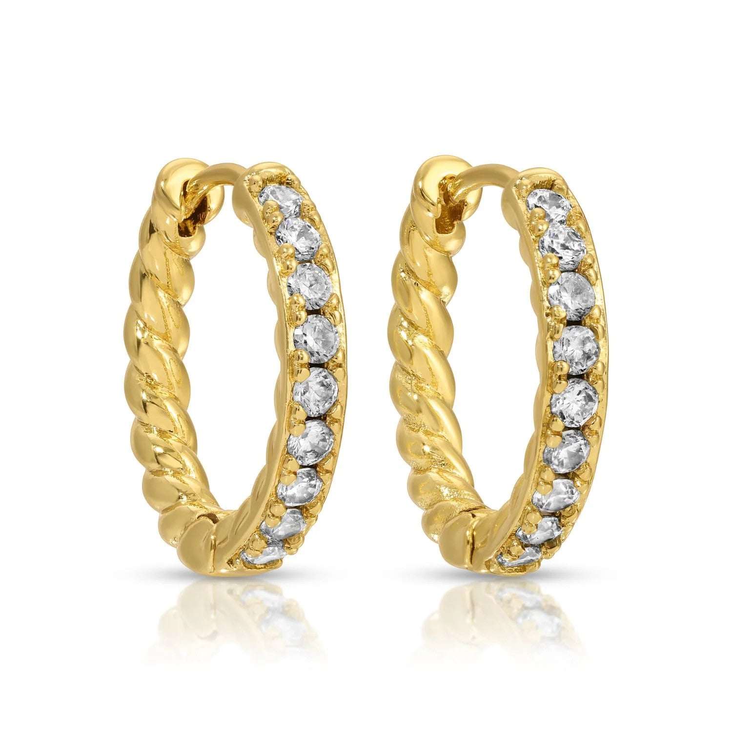 .7-inch drop cubic zirconia twist huggie earrings on brass base