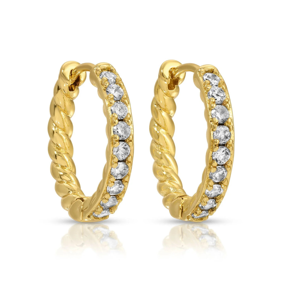.7-inch drop cubic zirconia twist huggie earrings on brass base