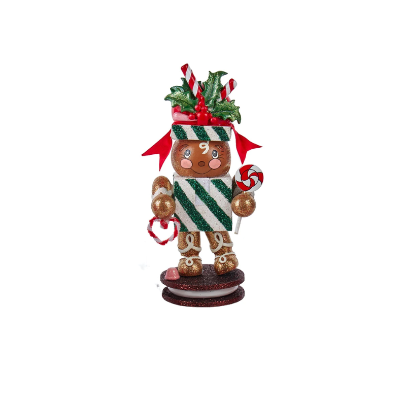 8-inch Hollywood Nutcracker gingerbread figure with candy cane hat and lollipop on a cookie base.