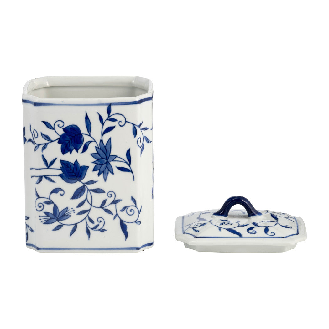 8 in. Blue Ceramic Chinoiserie Floral Decorative Jar