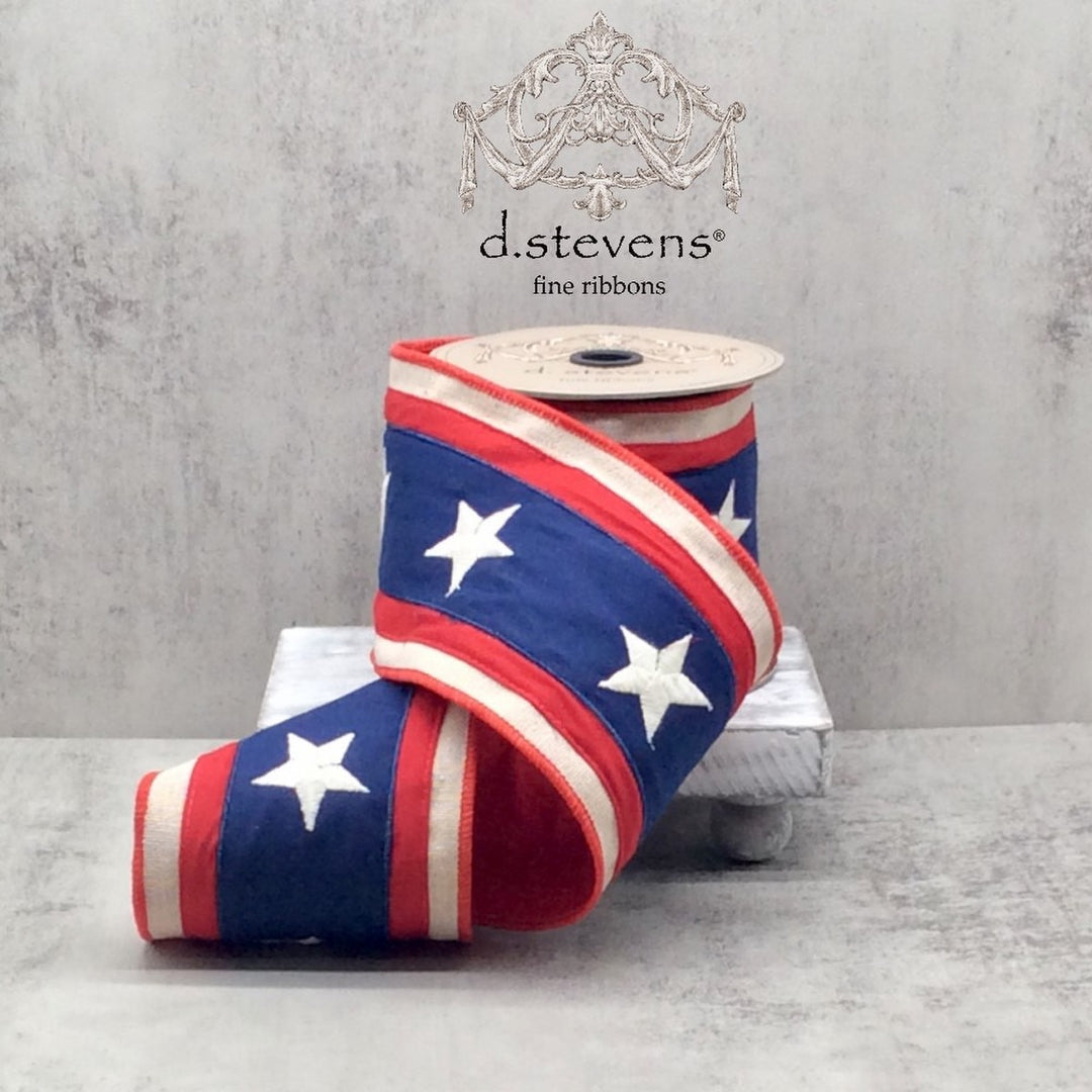 Canvas Embroidery Stars Navy Blue Center Red Stripe Red Blue