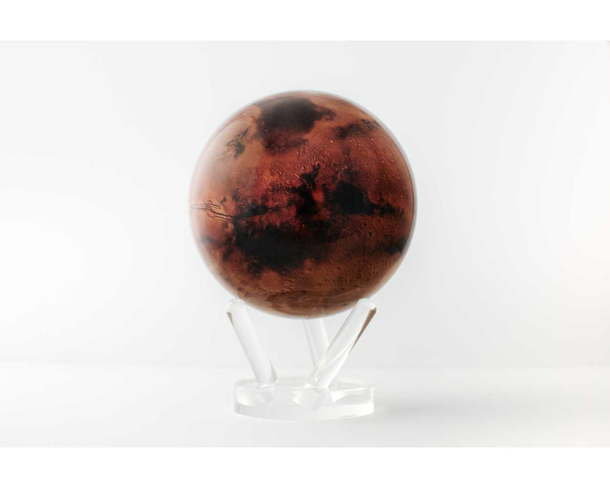 6-inch Mars globe with base showing red planet surface texture