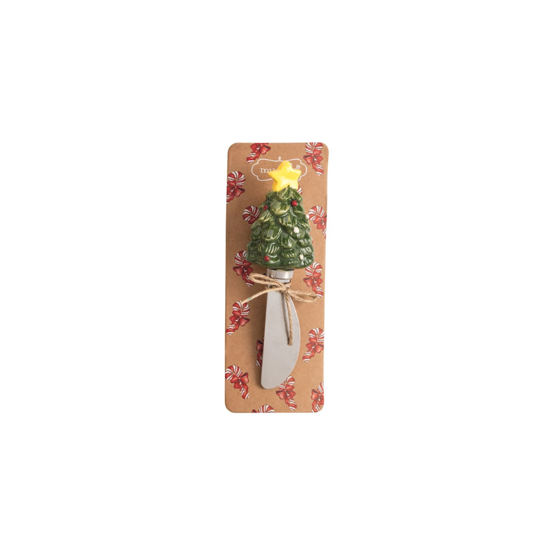 Christmas spreader with a hand-painted green stoneware Christmas tree handle and yellow star.