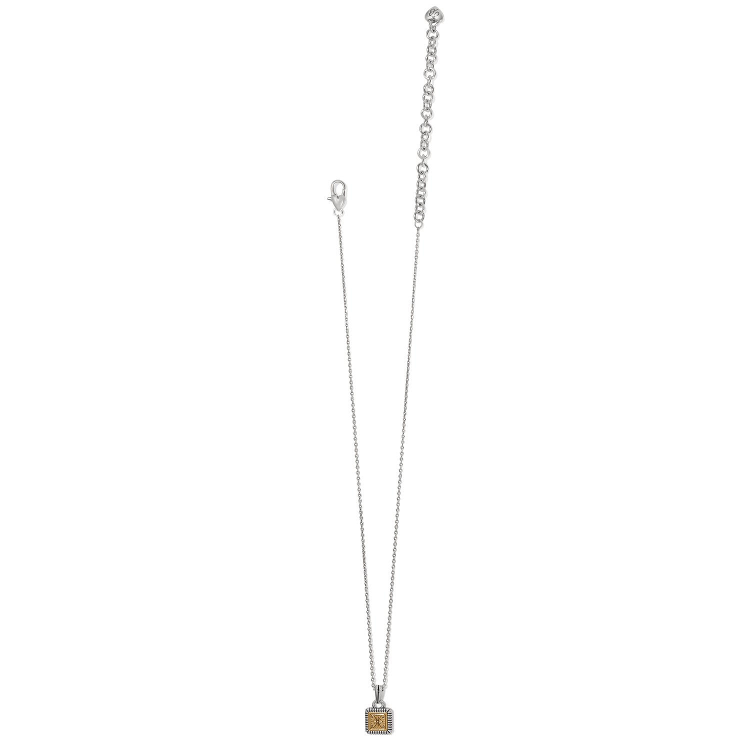 Mosaic Two Tone Mini Tile Necklace with a silver chain and square gold-accented pendant.