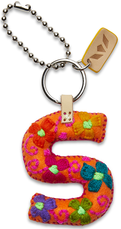 Felt letter charm in bright yellow with attached silver chain