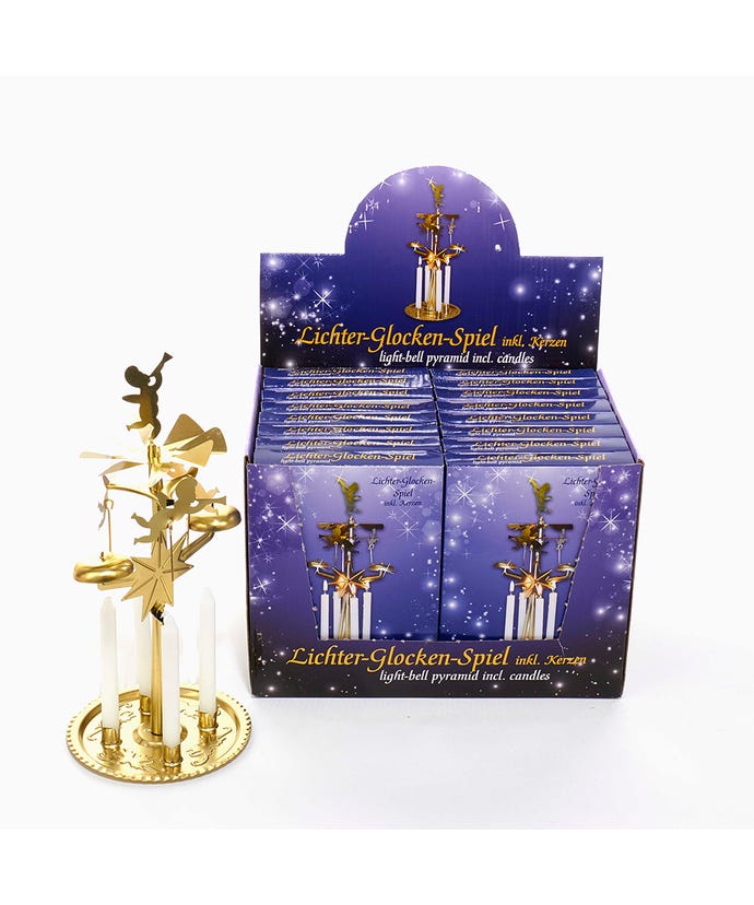 Angel Light Bell Pyramid with four candles in metal finish