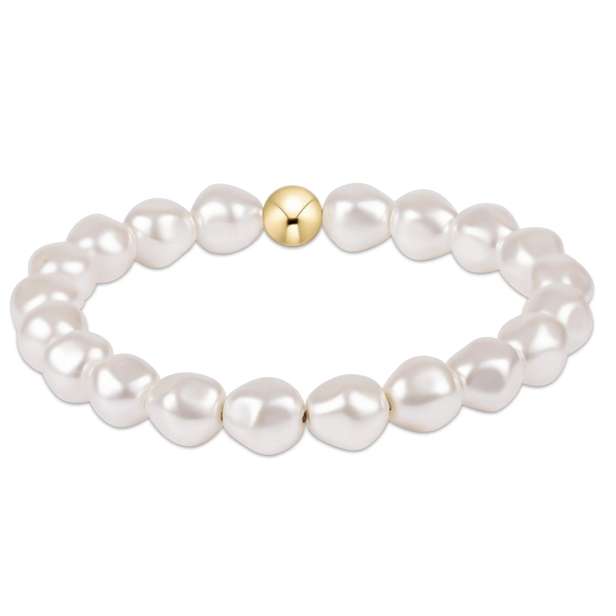 Classic Admire Pearl Bracelet featuring 8mm white faceted pearl crystals and a single gold bead.