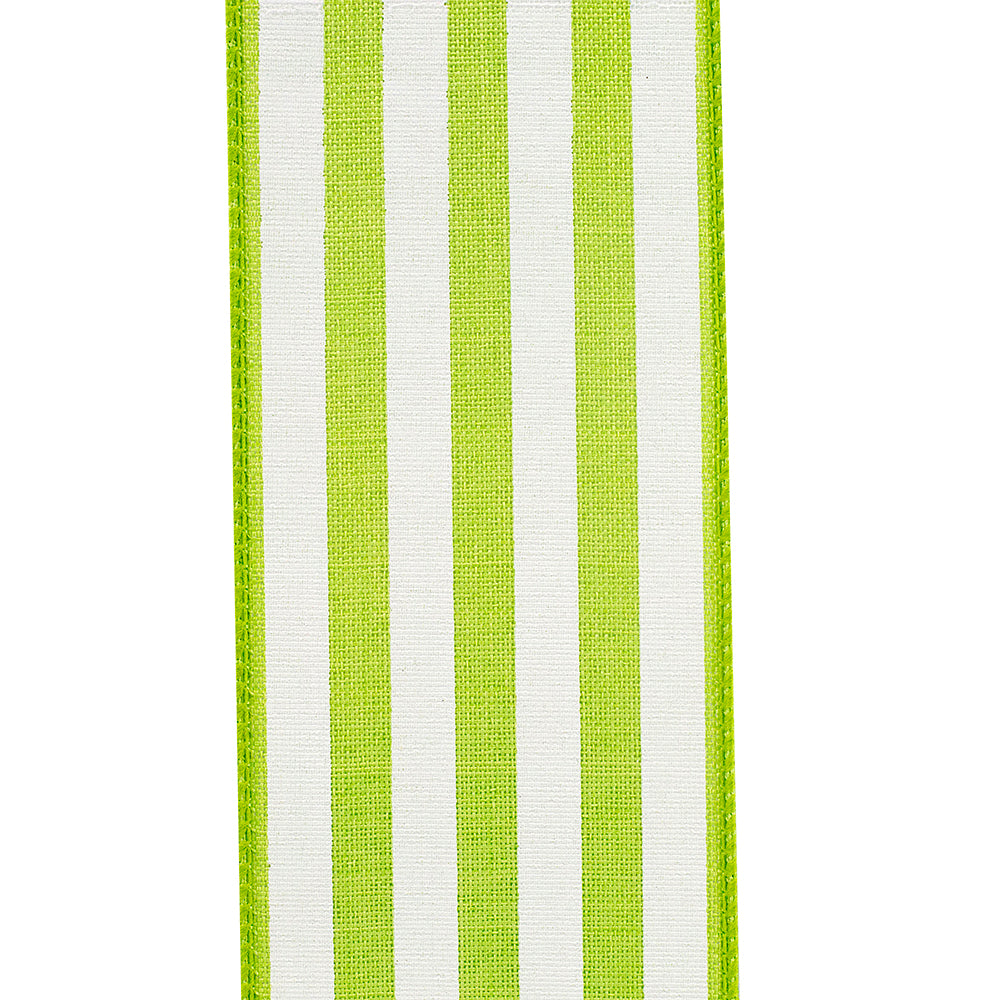Lime-colored polyester continuous stripe fabric with wired edge on a roll