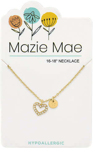 Gold Mazie Mae necklace featuring a delicate chain with an elegant pendant designed for sensitive skin.
