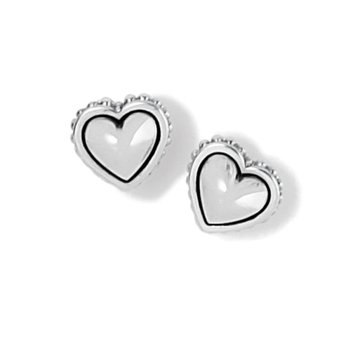 Pretty Tough Petite Heart Post Earrings in silver plated finish with beaded edge detail.