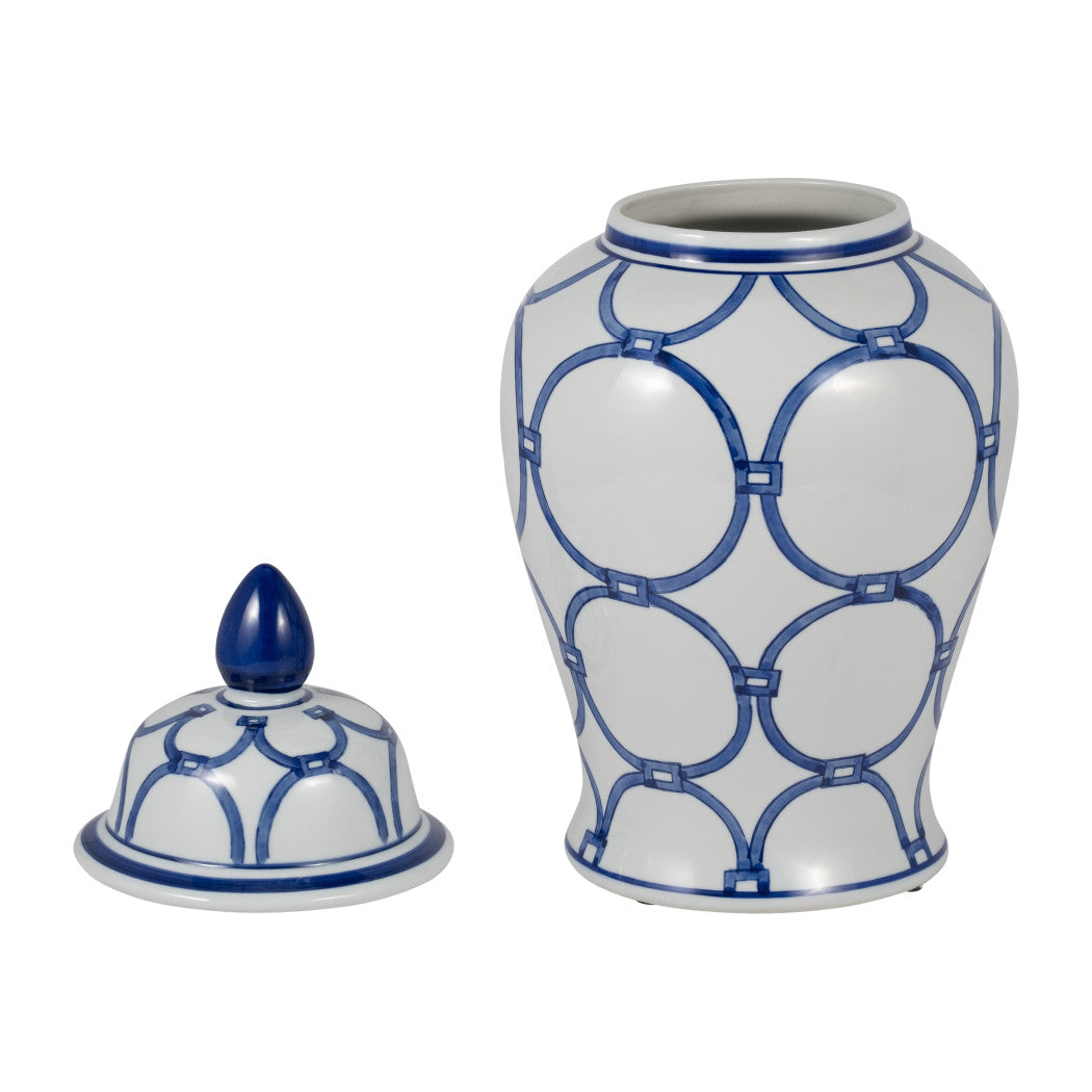 18 in. Ceramic Classic Links Decorative Temple Jar Blue