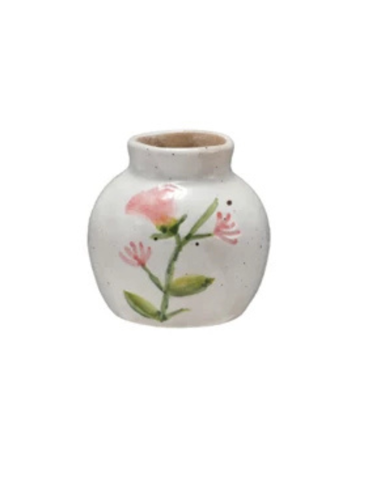 Hand-painted stoneware vase with floral motif in earthy tones.