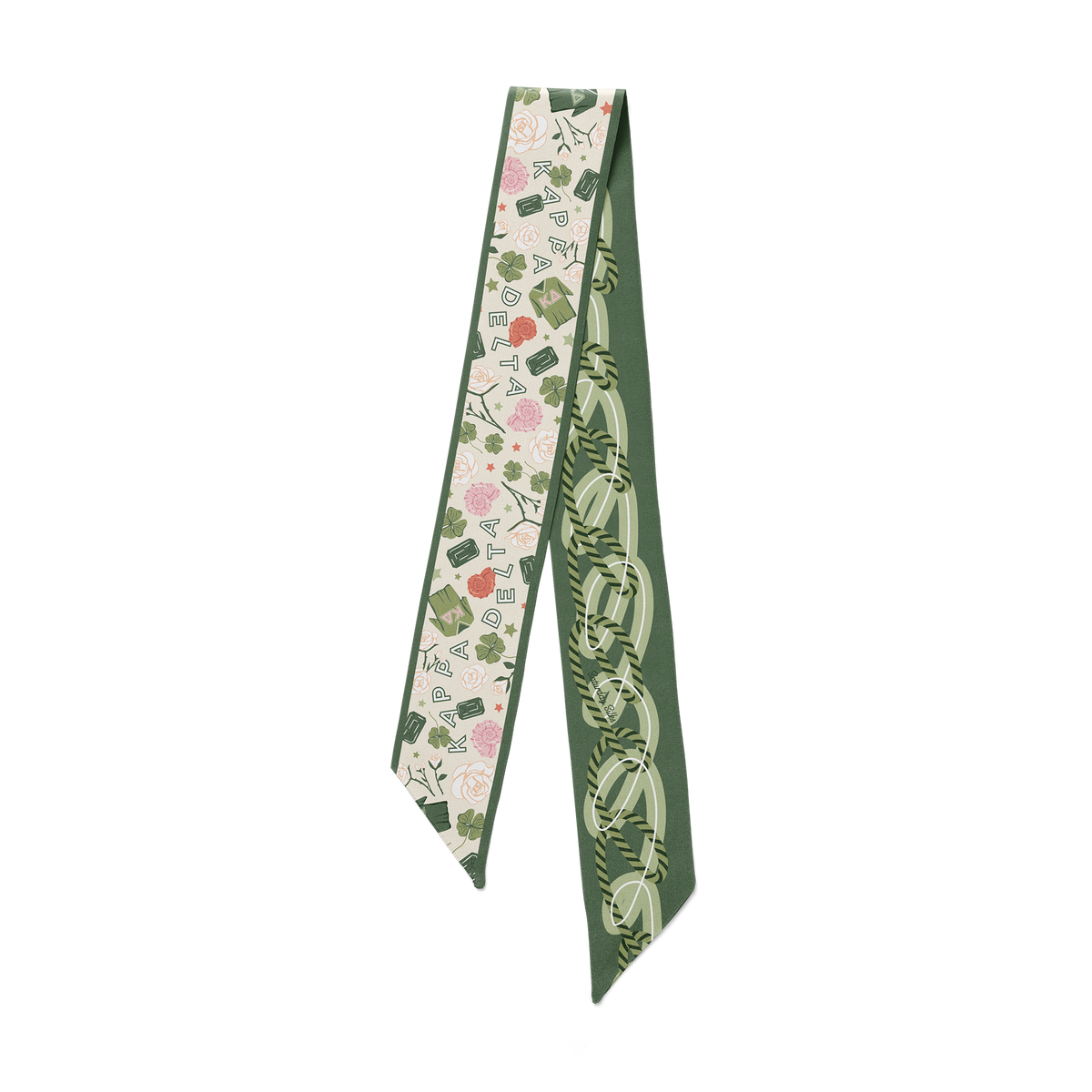Skinny scarf in silk twill with a subtle geometric print.