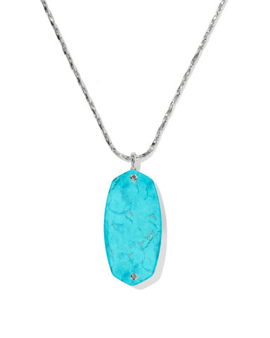 Danielle Riveted Long Pendant Necklace with a turquoise stone and silver-tone chain.