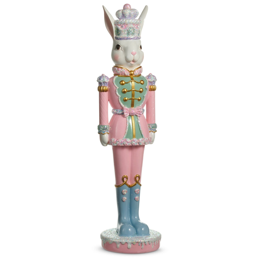 Multicolor stone powder frosted Easter bunny nutcracker standing figure