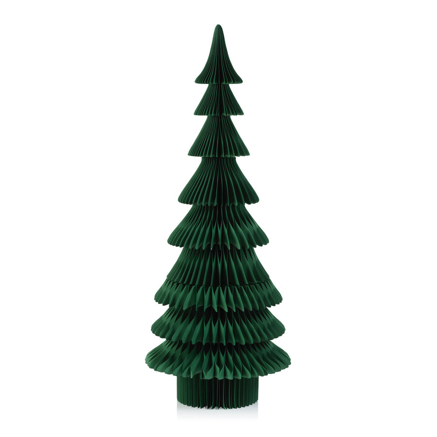 48-inch accordion paper Davos tree with conifer branches in natural tones.