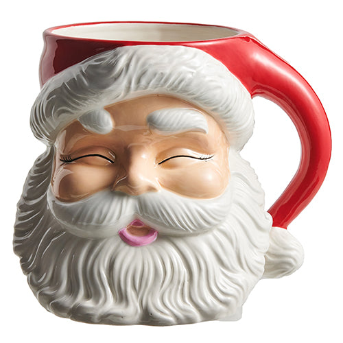 Ceramic Santa container in red with white trim holding small trinkets