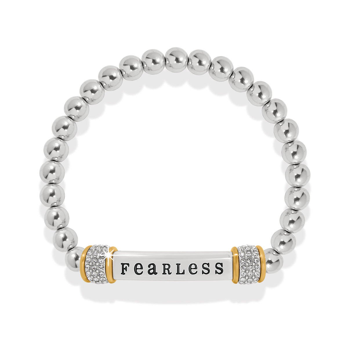 Stretch bracelet with silver-gold two-tone finish featuring fine quality crystals.