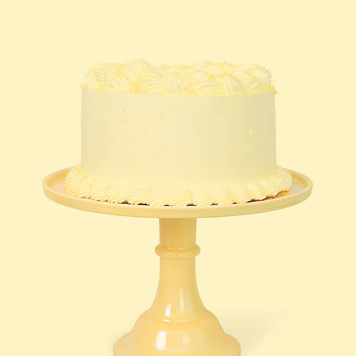 Melamine cake stand with unscrewing two-part base in white finish.