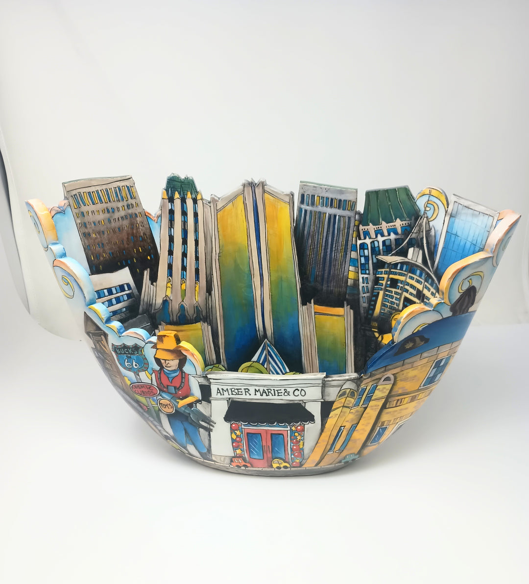 Handcrafted ceramic City Bowl in earthy tones with a textured glaze finish.