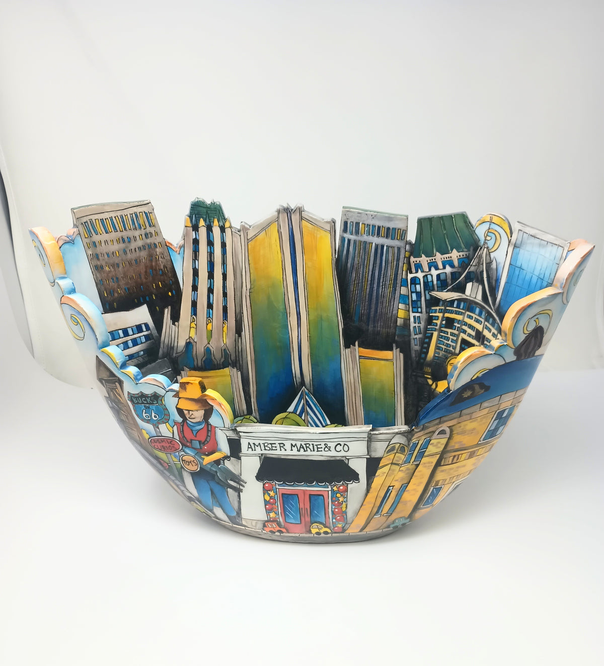 Handcrafted ceramic City Bowl in earthy tones with a textured glaze finish.