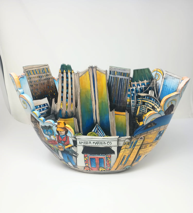 Handcrafted ceramic City Bowl in earthy tones with a textured glaze finish.