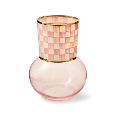 Hand-painted glass check vase with a geometric square pattern in neutral tones.