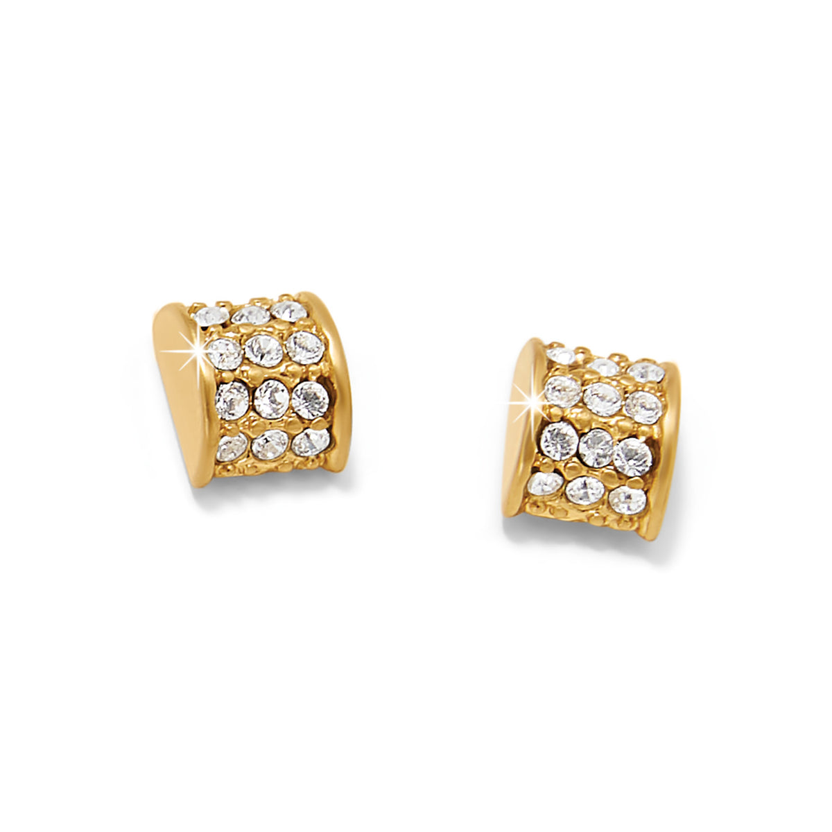 Meridian Gold Post Earrings featuring gold plated barrel shapes set with fine quality crystals.