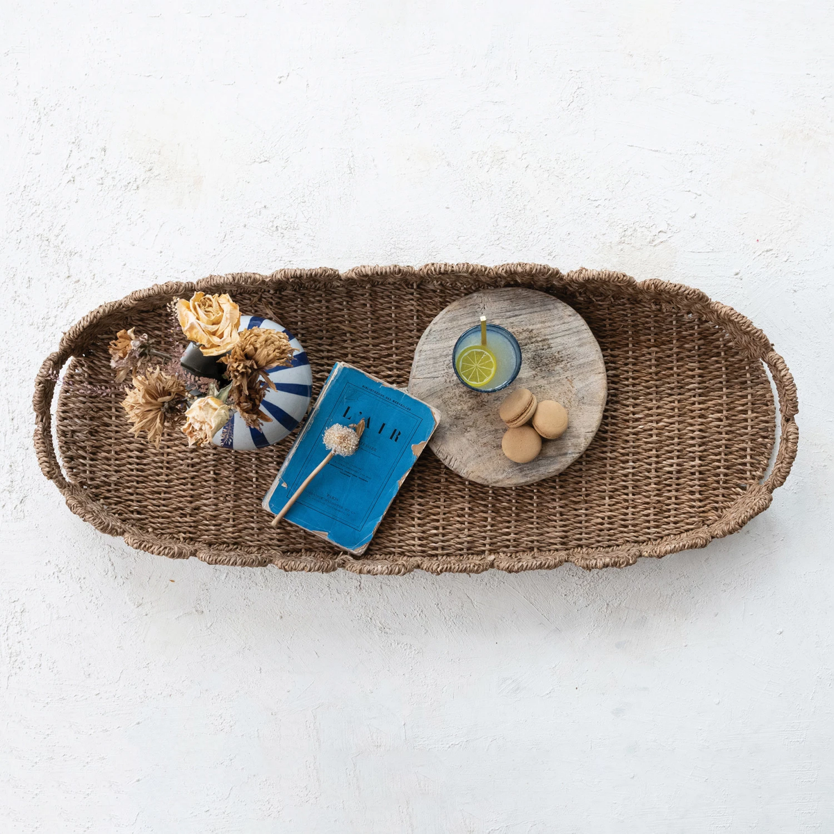 Natural bankuan scalloped tray with handles