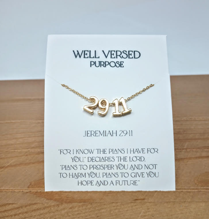 Gold plate necklace with verse numbers pendant on a 17-inch chain.