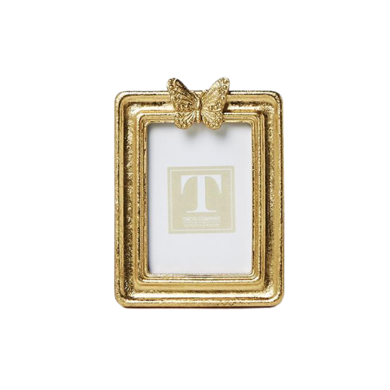 Golden butterfly gold leaf finish rectangular photo frame with a textured border.