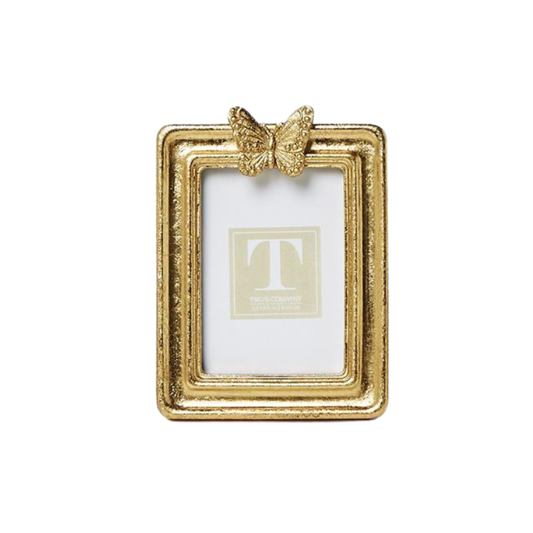 Golden butterfly gold leaf finish rectangular photo frame with a textured border.
