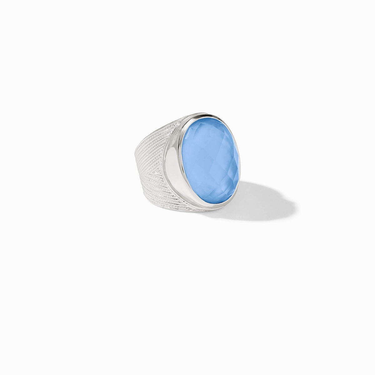 Verona Statement Ring in silver plate with an adjustable glass stone.