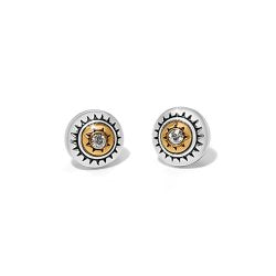 Mosaic Cerrillos two-tone post earrings with a radiant center stone and sunburst design.