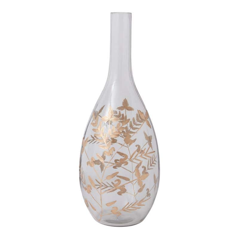 Large clear glass vase with a square opening measuring 7 by 7 inches tall.