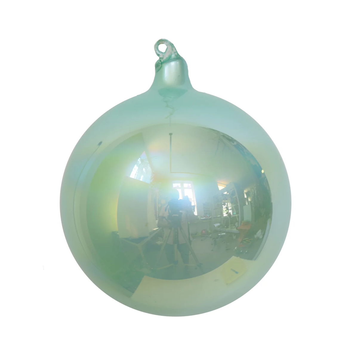 Large 1200mm teal pearl glass ball ornament with an iridescent finish and hanging loop.