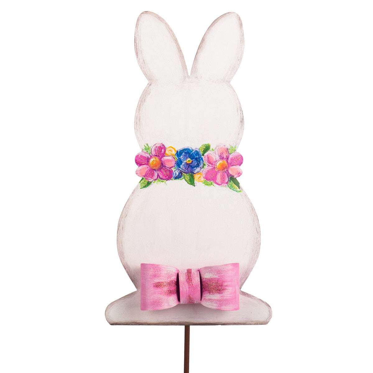 Bow Bottom Bunny easel stake in light blue with a large bow on the bottom.