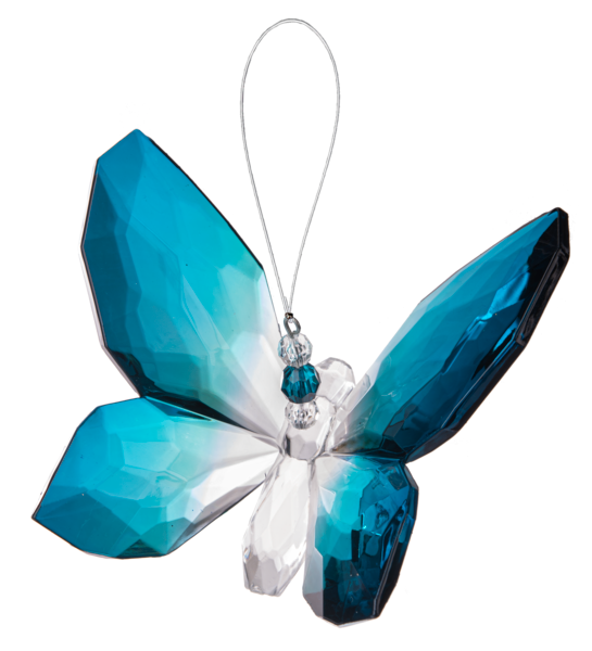Multi-colored hanging butterfly wall decor with a dimensional silhouette measuring approximately five inches wide.