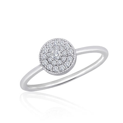 Round cubic zirconia stack ring with a polished silver-tone finish.