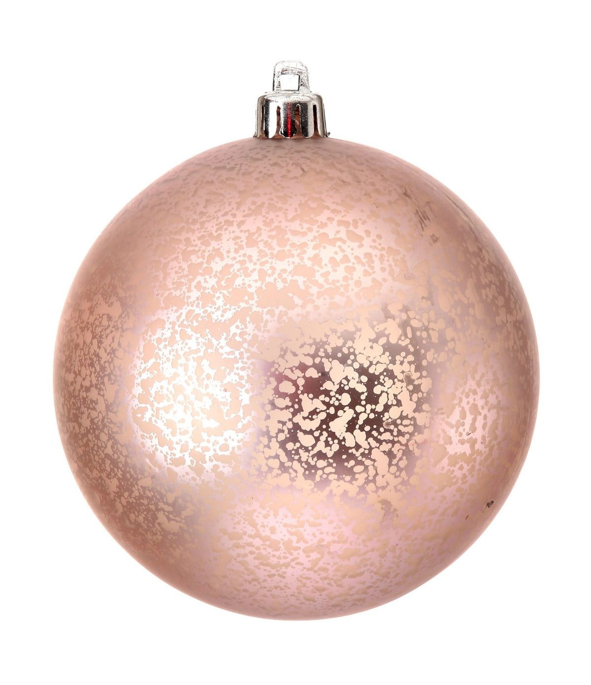 Set of two matte mercury ball ornaments in soft pink with a reflective finish.
