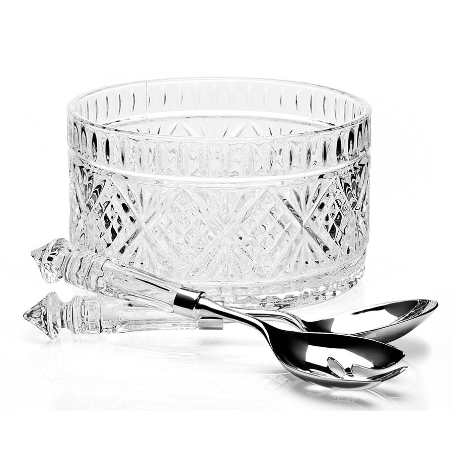 Set featuring a clear crystal salad bowl with two matching servers.