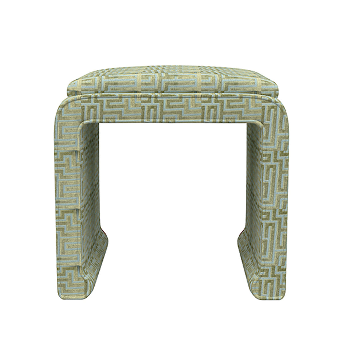Edith stool in Duluth green with a curved wooden frame.