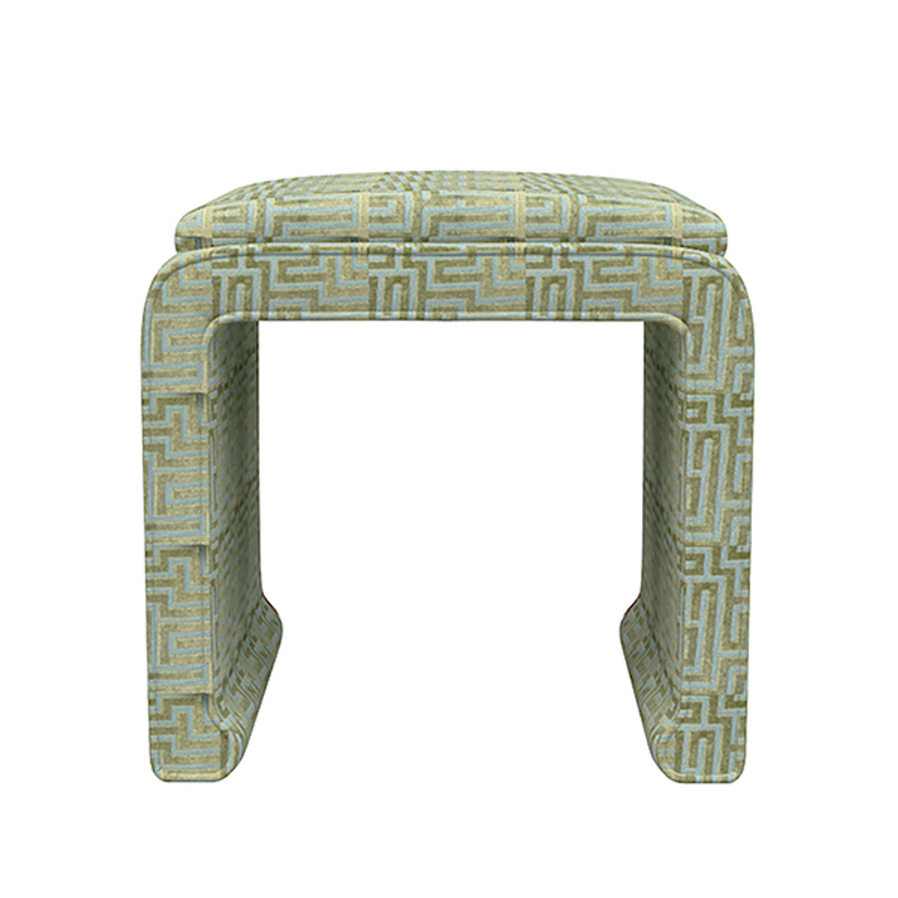 Edith stool in Duluth green with a curved wooden frame.