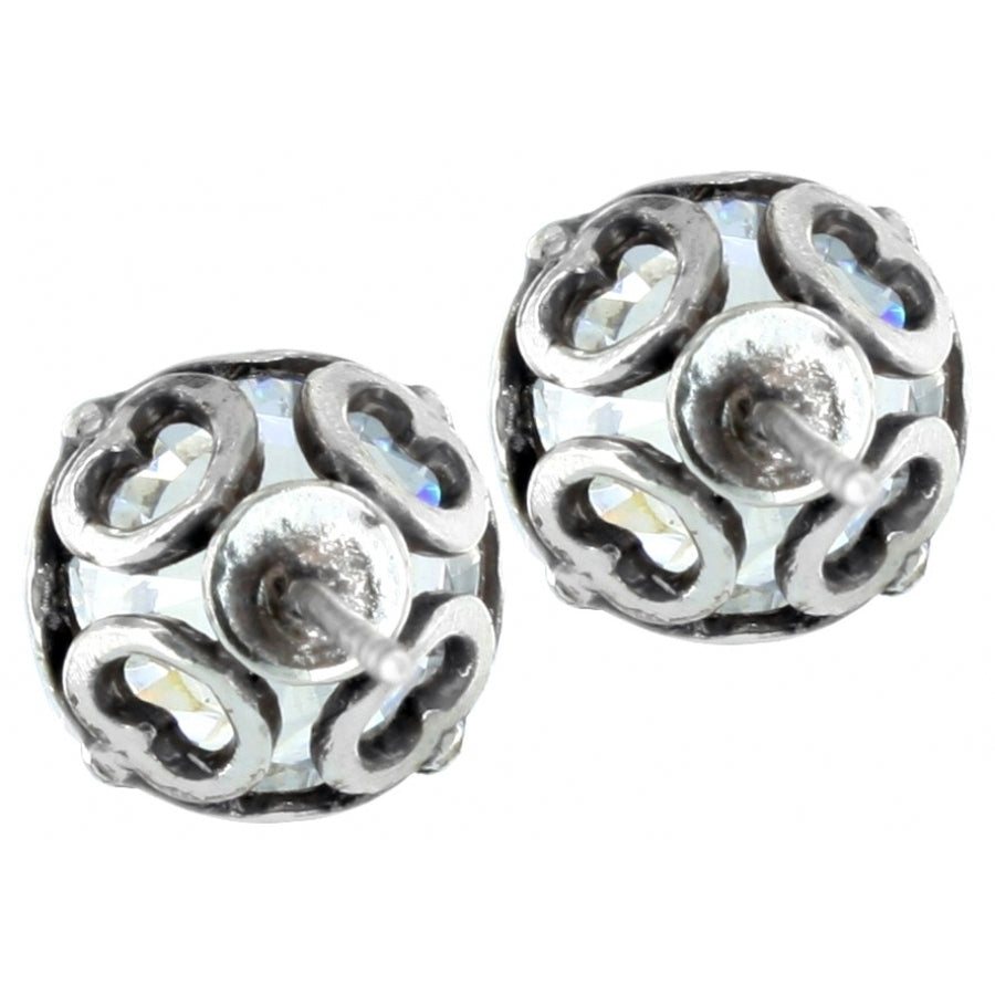 Silver plated cubic zirconia post earrings with flat disc backs