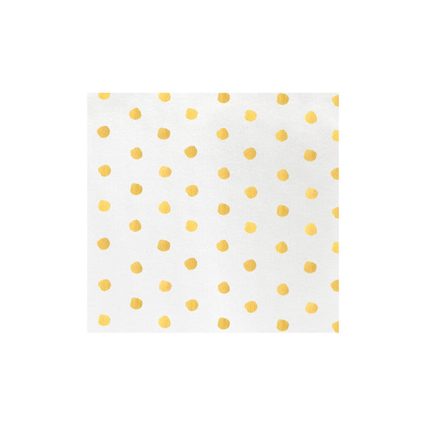White Papersoft dinner napkin with a pattern of metallic gold polka dots.