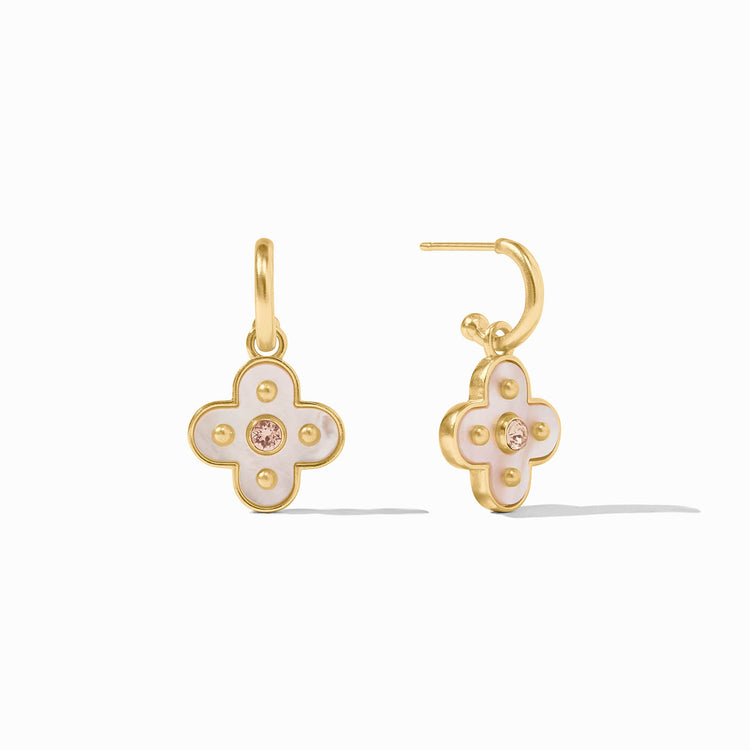 Colette hoop earring with CZ stones and mother-of-pearl charm in gold finish