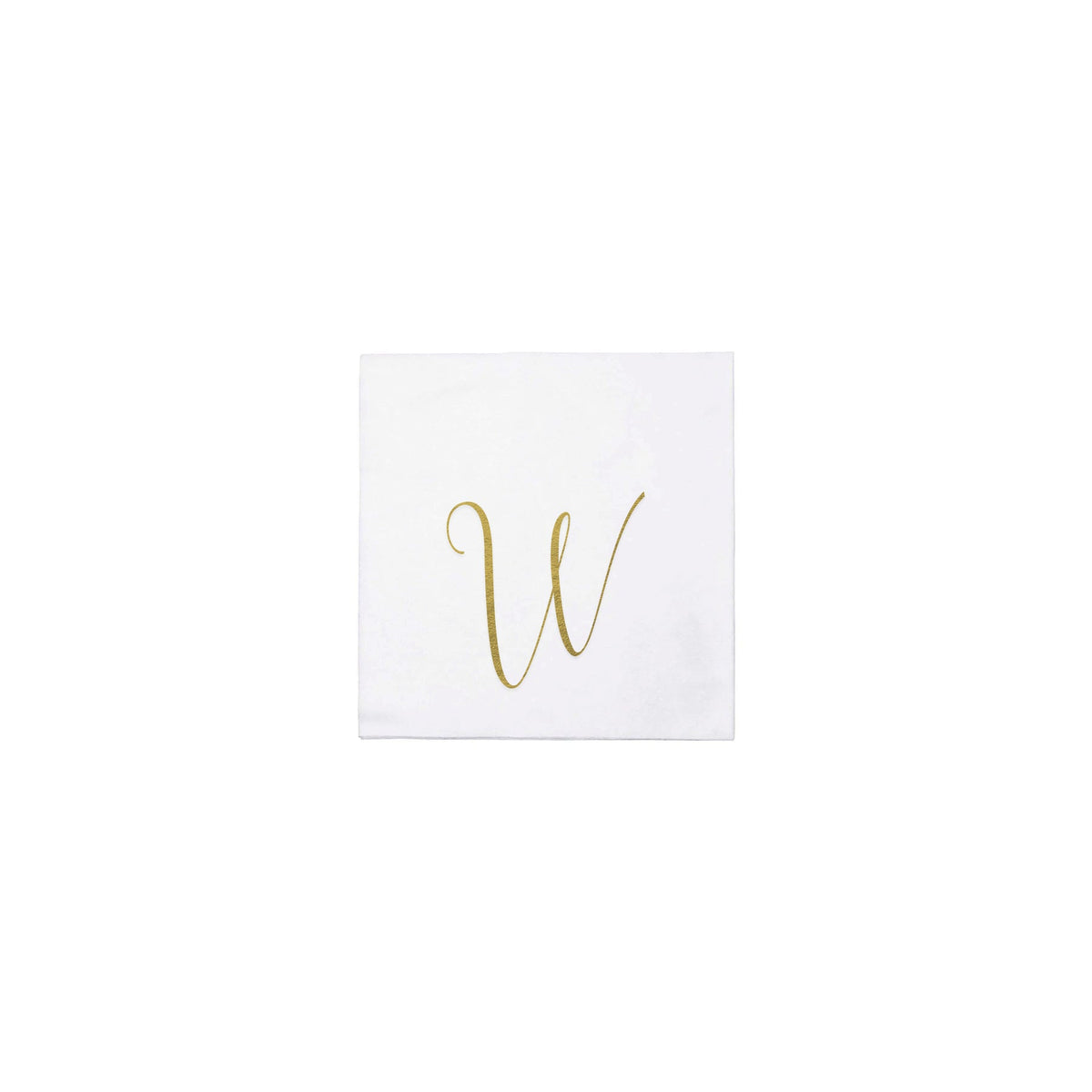 White Papersoft cocktail napkin with a gold cursive monogram letter W in the center.