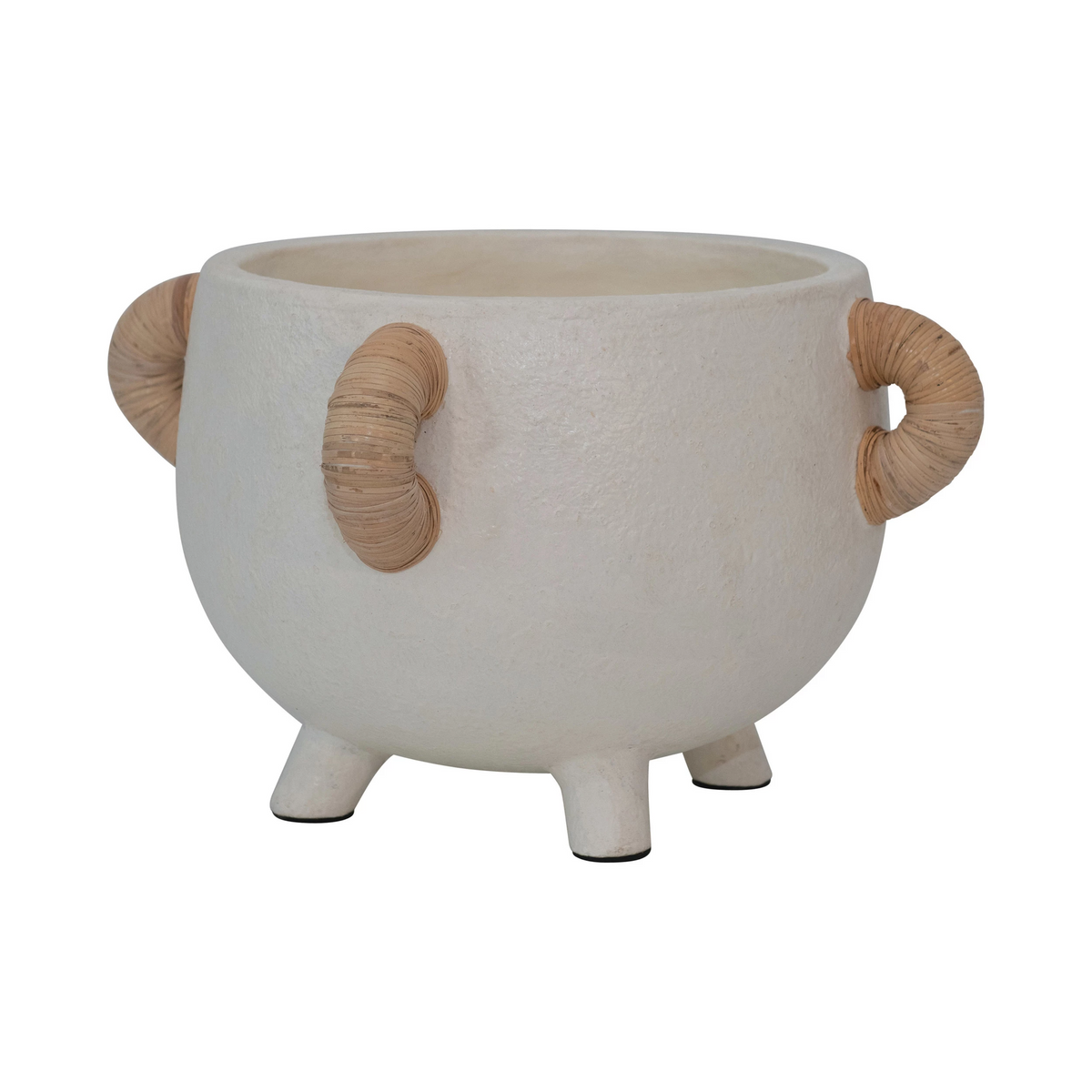 Terracotta footed planter with rattan-wrapped handles