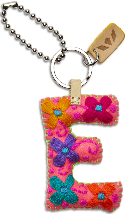 Felt letter charm in bright yellow with attached silver chain