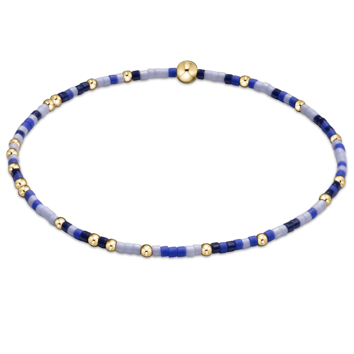 Hope Unwritten bracelet featuring mixed seed beads in various colors with gold-filled accents on elastic cord.